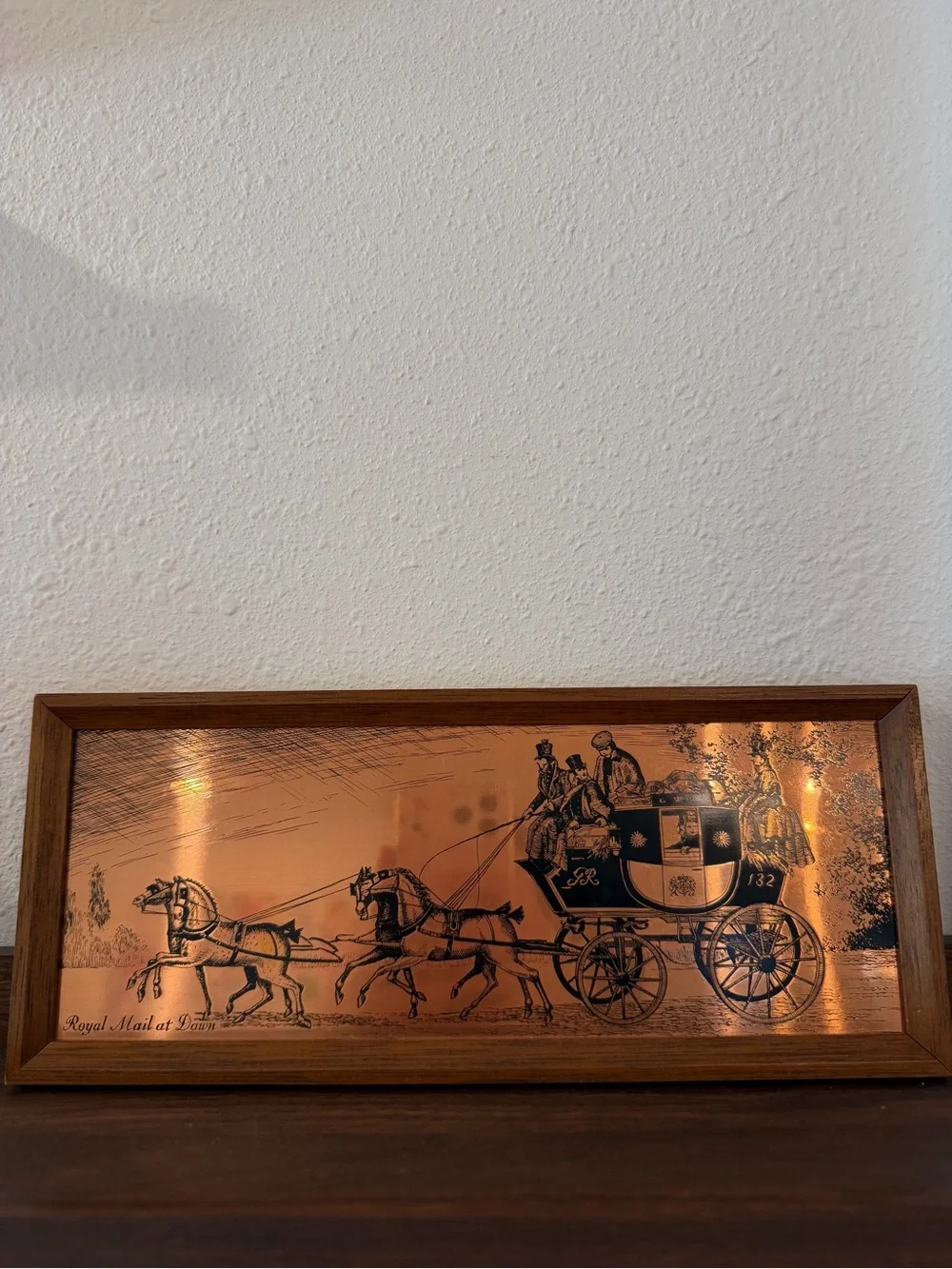 Vintage Copper-Toned Horse-Drawn Carriage Wall Plaque
